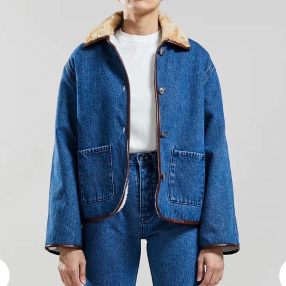 Still here Townes Jacket in Farm Blue. THIS JACKET IS REVERSIBLE. Size medium